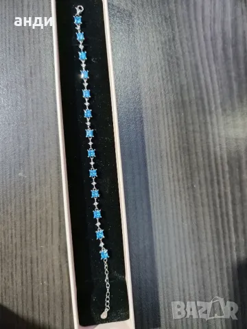 Сребърна гривна със син топаз , снимка 4 - Гривни - 48147476