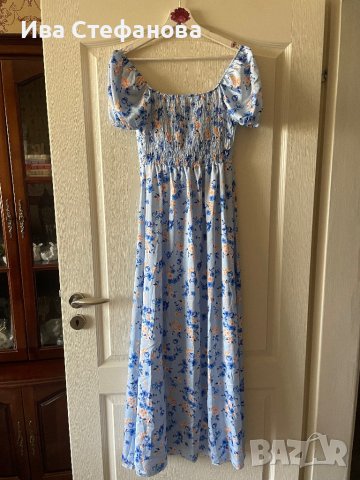 Нова етикет дълга синя буфан ръкав цепка  ежедневно елегантна рокля флорален принт  нежни цветя , снимка 8 - Рокли - 41348334