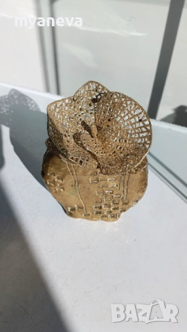 Бронзова, масивна скулптурна ваза (11 см) от немската марката Formano , ръчно изработена. , снимка 4 - Статуетки - 53823865