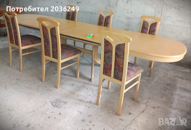 Комплект масивна разтегателна маса с 6 стола и много нива на разтягане- Автомат