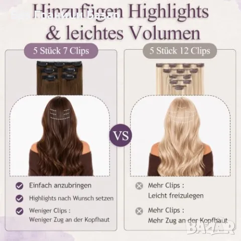 Нови руси Екстеншъни естествена коса Remy Clip-In 25 см Pearl Blonde #60 5 части клипс за прическа, снимка 5 - Аксесоари за коса - 56041429