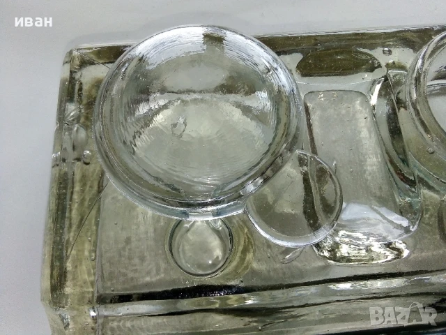 Стара стъклена мастилница + две писалки, снимка 3 - Антикварни и старинни предмети - 50486629