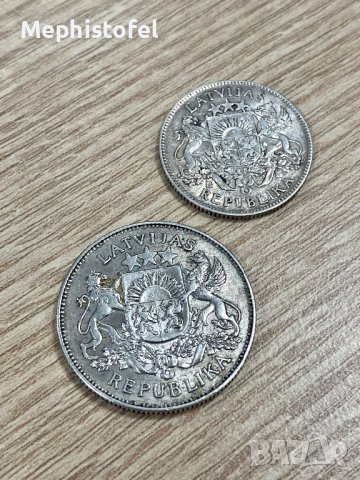 Лот Латвия 1 + 2 лати 1924-1925 г, сребърни монети , снимка 3 - Нумизматика и бонистика - 41652391