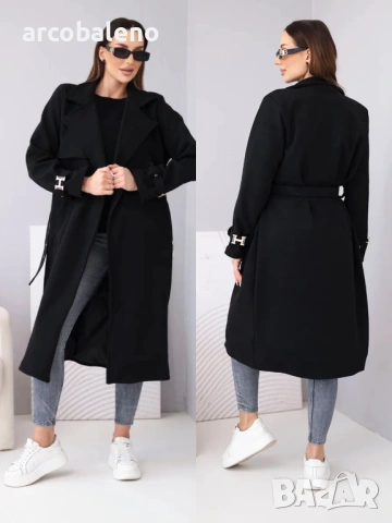 Дамско палто с колан и златни катарами, 4цвята , снимка 8 - Палта, манта - 53687342