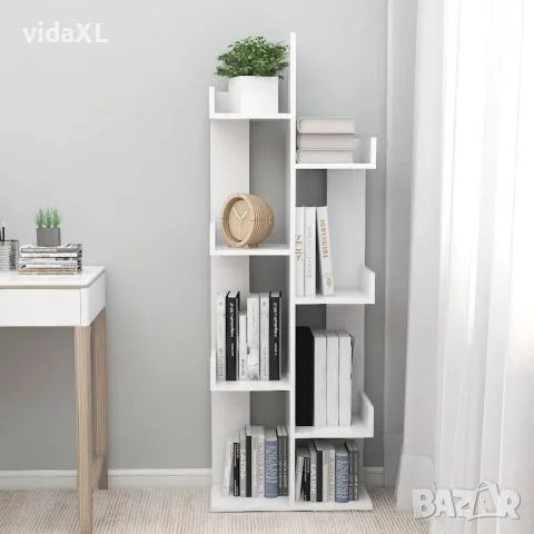 vidaXL Библиотека, бяла, 48x25,5x140 см, инженерно дърво, снимка 3 - Ракли - 56147878