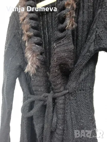  дълга елегантна жилетка с кожена апликация , снимка 2 - Жилетки - 47623707