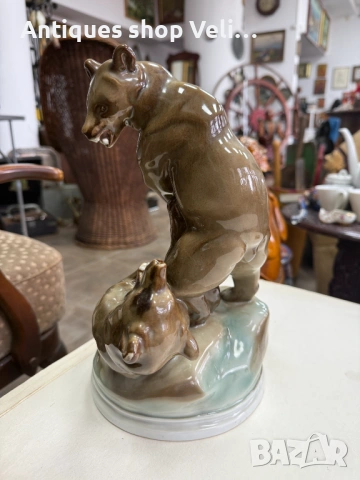 Рядка порцеланова фигура биещи се мечки ZSOLAY №7898 , снимка 2 - Антикварни и старинни предмети - 53648292