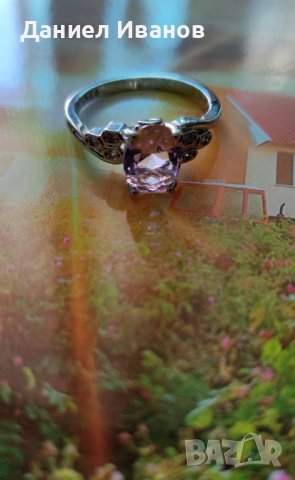 Златен пръстен бяло злато с камък СЪРЦЕ на Сваровски 18К, снимка 6 - Пръстени - 28458811