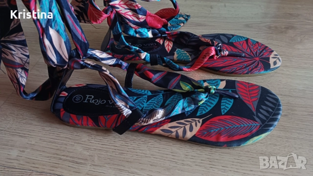Нови сандали от плат с цветен принт,, снимка 2 - Сандали - 52334975