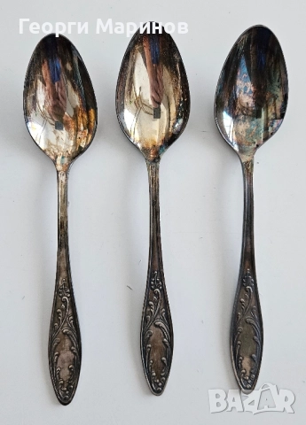 Посребрени лъжици за хранене, МНЦ, СССР, мелхиор, 18 см., снимка 3 - Прибори за хранене, готвене и сервиране - 51625209