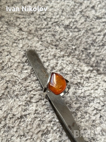 Дански сребърен пръстен с кехлибар, снимка 2 - Пръстени - 52937915