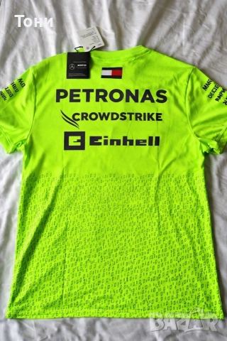 Mercedes AMG Petronas F1 тениска – оригинална, неон зелена, размер L (Slim Fit), снимка 2 - Тениски - 52920491
