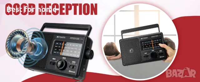 Retekess TR626 Преносимо AM FM радио с Bluetooth, снимка 11 - Аудиосистеми - 49045052