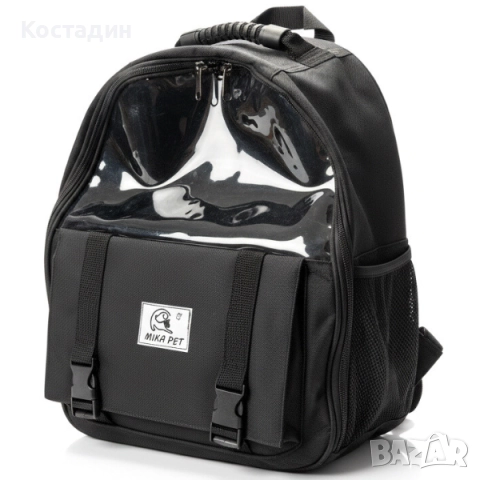Раница за Носене на Домашен Любимец - Куче/Коте - с Прозорец - 40см/30см/18см - Черна разцветка