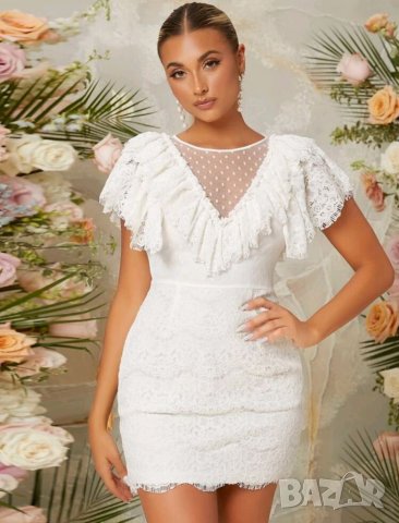 ЛИКВИДАЦИЯ! Луксозна бяла дантелена рокля коктейлна официална сватба кръщене , снимка 6 - Рокли - 34667533