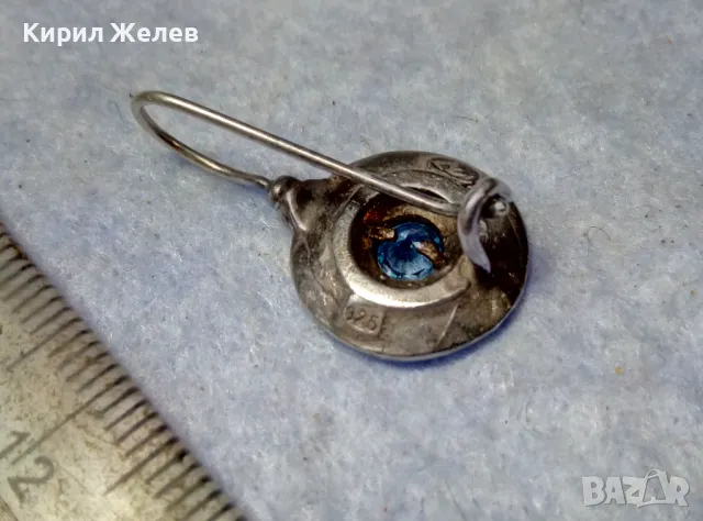 СТАРА СКЪПОЦЕННА СРЕБЪРНА ОБЕЦА СРЕБРО 925 със СИН ЦИРКОН РЪЧНА ИЗРАБОТКА с ЩЕМПЕЛ на МАЙСТОРА 43199, снимка 8 - Антикварни и старинни предмети - 49682608