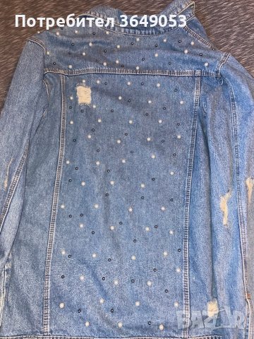 Дамско дънково яке с перли, снимка 1