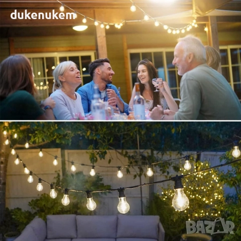 Външни LED парти лампички, 5м, S14, 10 крушки, IP65