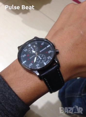 Спортно-елегантен мъжки часовник с кожена каишка и кварцов механизъм . 2 цвята, снимка 2 - Мъжки - 52046711