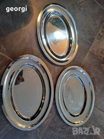три овални италиански иноксови плата 32/4, снимка 3 - Чинии - 53159672