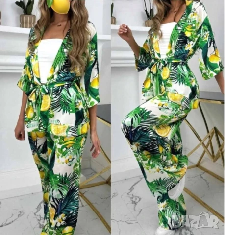 дамски сатенен комплект риза и панталон , снимка 2 - Комплекти - 50875605