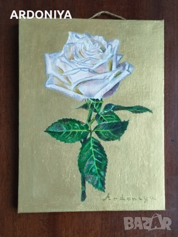 Бяла роза картина маслени бои , снимка 4 - Картини - 44619664