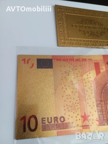 Позлатена с 24 карата злато банкнота 10 Евро със сертификат, снимка 5 - Нумизматика и бонистика - 51340770