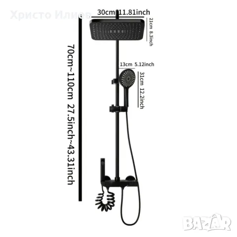 Душ система със стенен термостатен смесител Черен, снимка 4 - Душове - 47955082