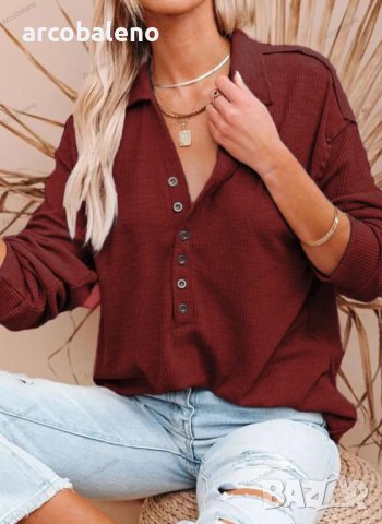 Дамска едноцветна блуза с копчета и дълъг ръкав, 5цвята - 023, снимка 7 - Блузи с дълъг ръкав и пуловери - 41948867