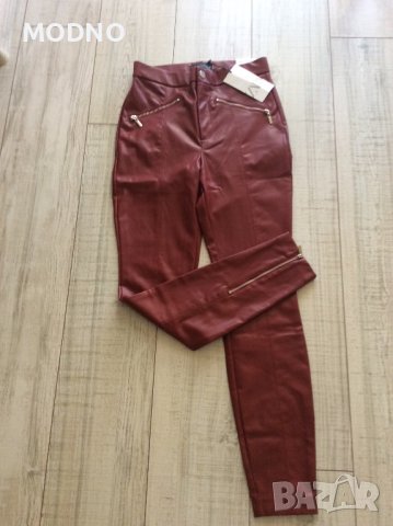 Модерен червен кожен панталон ЗАРА нов , снимка 1
