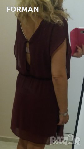 Супер лекичка шифонена рокля в цвят бордо със златист кант, снимка 3 - Рокли - 40911732