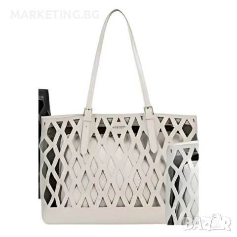 Дамска чанта с вътрешен несесер и решетъчен дизайн, снимка 6 - Чанти - 50469641