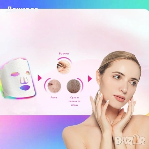 LED Маска за лице със 7 светлинни режима – Домашна фототерапия за по-чиста и спокойна кожа, снимка 13 - Други - 53243127