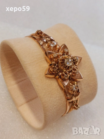 Автентична Руска златна дамска гривна с инкрустирани множество диаманти,злато 14 карата,19 век