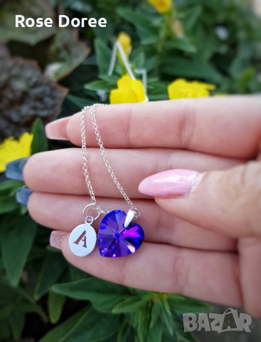 Сребърно колие с печат 925, кристал Сваровски 14мм, снимка 1