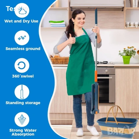 Комплект моп с 360° въртене и сгъваема кофа, снимка 2 - Мопове, кофи, четки и метли - 50784241