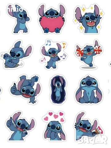 60 бр Лило и Стич lilo stitch самозалепващи лепенки стикери за украса декор картонена торта парти, снимка 6 - Други - 42200330