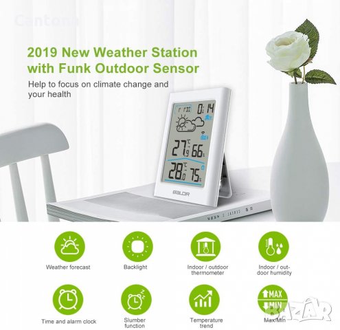 Безжична метеорологична станция BALDR с външен сензор, вътрешен и външен хигротермометър, с подсветк, снимка 4 - Друга електроника - 35802670