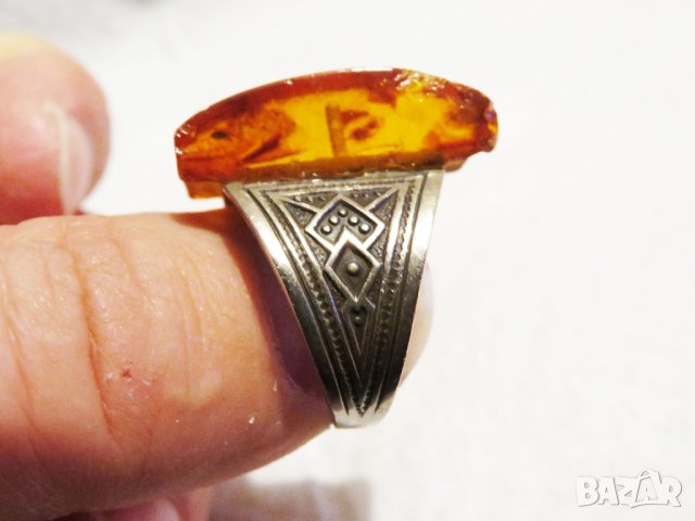 Стар сребърен пръстен с огромен естествен  кехлибар - за успокоение, сила защита и любов сребро, снимка 5 - Пръстени - 35918501