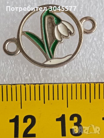 Брошка Кокиче 1,5 см с емайла - бижута, снимка 1