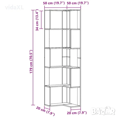 vidaXL Ъглова етажерка 5 нива дъб артизан 50x50x179 см инженерно дърво, снимка 9 - Етажерки - 56148181
