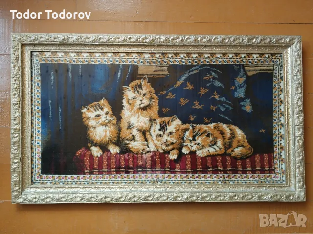 Репродукция от плюш четири котета с дървена рамка , снимка 3 - Други - 49736051