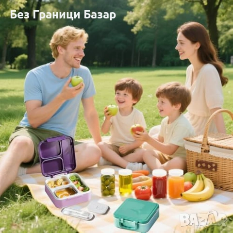 Нова Детска бенто кутия 3 отделения с термо контейнер 330 мл розова, снимка 6 - Други - 53818296