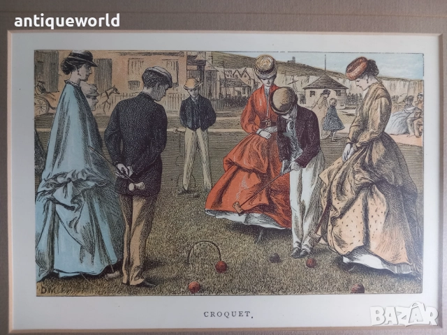 Стара Английска Картина "КРИКЕТ", снимка 2 - Антикварни и старинни предмети - 51698473