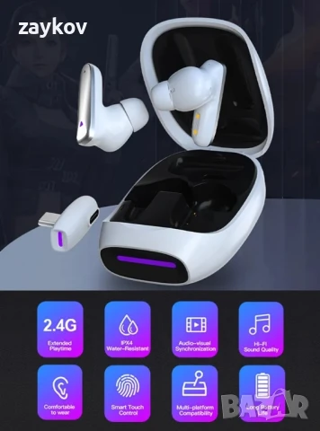 eppfun Безжични Bluetooth 5.2 VR геймърски слушалки за Meta Quest 2, 2.4GHz безжичен USB-C адаптер, снимка 2 - Bluetooth слушалки - 50773107