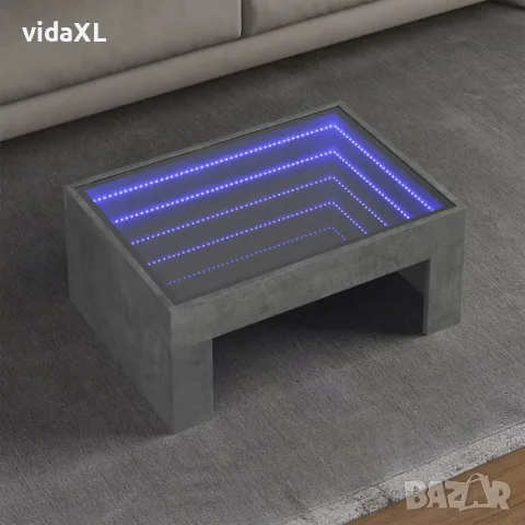 vidaXL Маса за кафе с Infinity LED, бетонно сива, 70x50x30 см, снимка 2 - Маси - 56148141