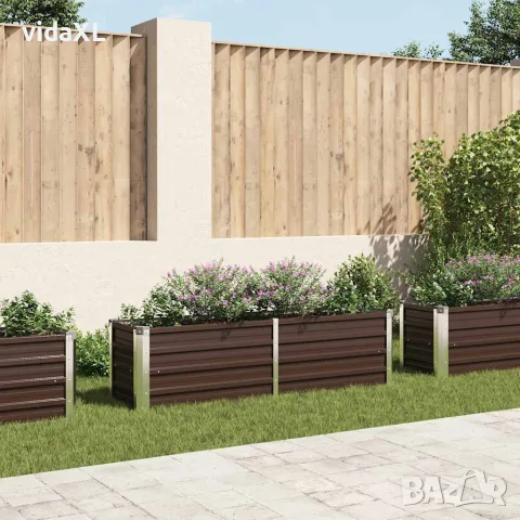 vidaXL Градинска висока леха кафява 160x40x45 см поцинкована стомана, снимка 2 - Саксии и кашпи - 56147579
