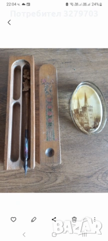 Стара писалка ,уникална изработка от фина дърворезба и антично преспапие от масивно стъкло, снимка 4 - Антикварни и старинни предмети - 53710447