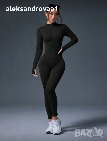 🖤 Черен рипсен гащеризон с цип – стягащ & push-up ефект, снимка 3 - Гащеризони - 52738071