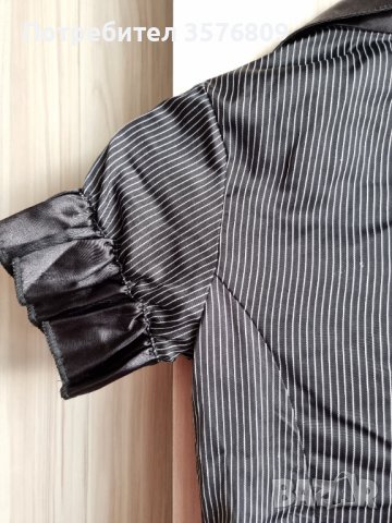 Сатенена елегантна къса дамска риза в черен цвят и на райе черно бяло , снимка 4 - Ризи - 39568480